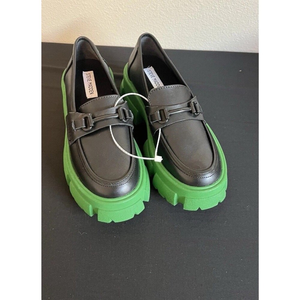 Steve Madden “Trifecta Leather Bit Leather Loafers” Size 6.5 Green Black
